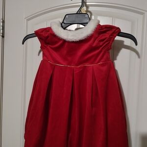 Red Velvet Dress with White Fur Collar